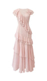 Pink V-Neck Chiffon Pleated Sleeveless Back Zippered Long Prom Dress Beautiful Party Dress HZ1108
