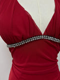 Burgundy A-line Halter V Neck Chiffon Backless Prom Dress,Bridesmaid Dress With Ankle Length HZ1108