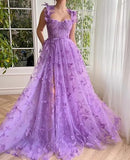 Sage Green A-Line Tulle Spaghetti Straps 3D Butterfly Long Prom Dress Sweet Adult Graduation Prom Dress HZ1108