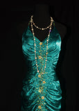 Turqoise Mermaid Halter Satin Beaded Long Prom Dress Retro V-neck Rhinestone Evening Gown HZ1108