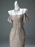 Spaghetti Straps Mermaid Beading Satin Long Prom Dress Rhinestone Formal Evening Dress HZ1108