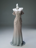 Spaghetti Straps Mermaid Beading Satin Long Prom Dress Rhinestone Formal Evening Dress HZ1108