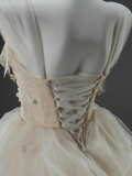 Off-White A-line Straps Tulle Long Prom Dress Simple Applique Wedding Dress HZ1108