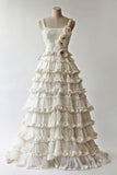Diamond White A-line Spaghetti Strap Lace Tulle Long Prom Dress Simple Wedding Dress HZ1108