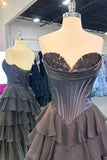Lovely Yellow A-Line Sweetheart Long Tiered Prom Dress with Slit HZ1108