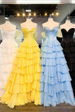 Lovely Yellow A-Line Sweetheart Long Tiered Prom Dress with Slit HZ1108