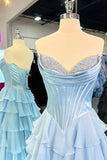 Lovely Yellow A-Line Sweetheart Long Tiered Prom Dress with Slit HZ1108