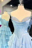 Lovely Yellow A-Line Sweetheart Long Tiered Prom Dress with Slit HZ1108