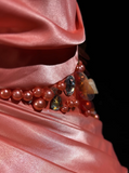 Bright Orange Mermaid V-Neck Satin Beaded Long Prom Dress Sequined Evening Gown HZ1108
