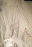 Beige Square Neck Chiffon Lace Empire Dress Long Prom Dress Beaded Wedding Dress HZ1108