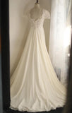 Beige Square Neck Chiffon Lace Empire Dress Long Prom Dress Beaded Wedding Dress HZ1108