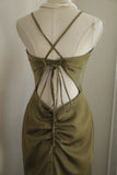 Mermaid V-Neck Satin Long Prom Dress Elegant Spaghetti Strap Formal Dress HZ1108