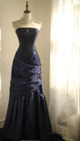 Simple Mermaid Strapless Taffeta Pleated Long Prom Dress Evening Gown HZ1108