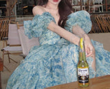 Sweet A-Line off-shoulder organza print Long Prom Dress Birthday Adult Ceremony Dress HZ1108