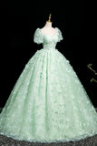 Green A-Line Tulle Beaded Sequin Long Prom Dress, Beautiful 3D Butterfly Evening Dress HZ1108