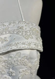 A-Line Spaghetti Strap Beaded Satin Long Prom Dress White Wedding Dress Graduation Prom Dress HZ1108