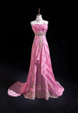 Pink Mermaid Spaghetti Straps Satin Beaded Long Prom Dress Beautiful Bridalmaid Dress Birthday Dress HZ1108