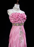 Pink Mermaid Spaghetti Straps Satin Beaded Long Prom Dress Beautiful Bridalmaid Dress Birthday Dress HZ1108
