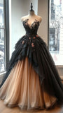 A-Line Sweetheart Neck Beaded Tulle Long Prom Dress for Quinceanera Lace Applique Wedding Dress HZ1108
