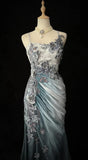 Elegant Chiffon Mermaid Spaghetti Strap Sequined Applique Long Prom Dresses?? Formal Evening Dresses HZ1108