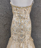 Light Champagne Mermaid Sweetheart Neck Beaded Tulle Long Ball Dress Vintage Evening Dress HZ1108