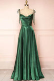 Spaghetti Strap A-Line Satin Simple Long Prom Dress Bridesmaid Dress HZ1108