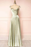 Spaghetti Strap A-Line Satin Simple Long Prom Dress Bridesmaid Dress HZ1108
