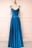 Spaghetti Strap A-Line Satin Simple Long Prom Dress Bridesmaid Dress HZ1108