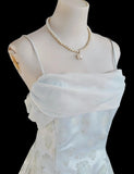 Gentle Blue A-Line Spaghetti Strap Satin Chiffon Long Prom Dress Birthday Dress Graduation Prom Dress HZ1108