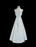 Gentle Blue A-Line Spaghetti Strap Satin Chiffon Long Prom Dress Birthday Dress Graduation Prom Dress HZ1108
