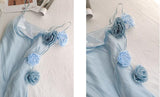 Gentle Blue Bodycon Dress Spaghetti Strap Chiffon Long Prom Dress Graduation Prom Dress HZ1108