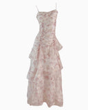 French Floral Dress Suspender Chiffon Long Dress HZ1108