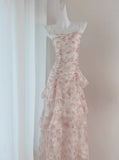 French Floral Dress Suspender Chiffon Long Dress HZ1108