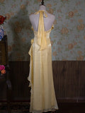 Yellow Simple Bodycon Dress Spaghetti Strap Chiffon Long Prom Dress Applique Graduation Prom Dress HZ1108