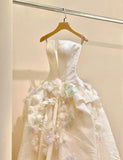 A-Line Spaghetti Strap Satin Long Prom Dress, Beautiful Applique Wedding Dress HZ1108