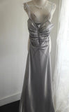 Silver Meimaid Satin Spaghetti Straps Beaded Long Prom Dress Sweetheart Neckline Formal Evening Dress HZ1108