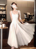 High-grade fluffy mesh white suspender dress HZ1108
