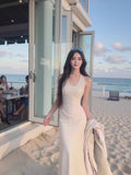 French Satin Mermaid V-Neck Halter Dress HZ1108
