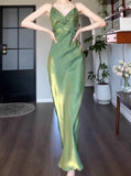 Retro Green Mermaid Spaghetti Straps Prom Dress Backless Birthday Graduation Prom Dress HZ1108