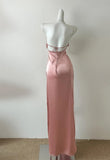 Peach Pink Diamond Spaghetti Strap Satin Bodycon Ball Dress HZ1108