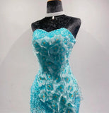 Ice Blue Ombre Mermaid Strapless Chiffon Long Evening Dress Appliques Beading Formal Prom Dress Graduation Dress HZ1108