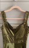 Olive Green Mermaid Spaghetti Straps Satin Beaded Long Prom Dress Evening Dress HZ1108