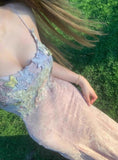 Purple Sweet Lace Applique Spaghetti Strap Mermaid Sleeveless Long Birthday Prom Dress Adult Ceremony Graduation Prom Dress HZ1108