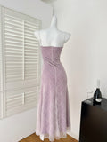 Purple Sweet Lace Applique Spaghetti Strap Mermaid Sleeveless Long Birthday Prom Dress Adult Ceremony Graduation Prom Dress HZ1108