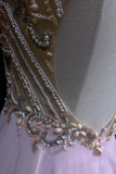 Gorgeous Pink A-Line Tulle High Neck Chiffon Long Beaded Backless Prom Dress Retro Wedding Birthday Dress HZ1108