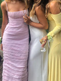 Elegant Mermaid Spaghetti Straps Floor Length Sleeveless Pink Prom Dress HZ1108