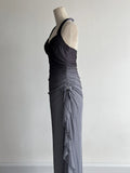 Sparkling Gradient Dark Gray Halter Neck Ruffle Sheath Prom Dress Birthday Dress HZ1108