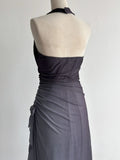 Sparkling Gradient Dark Gray Halter Neck Ruffle Sheath Prom Dress Birthday Dress HZ1108