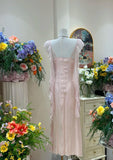 Gentle Pink Ruffled Bodycon Dress Chiffon V-Neck Ball Dress Birthday Dress HZ1108