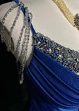 Royal Blue Elegant Mermaid Satin Spaghetti Strap Long Prom Dress Beaded Formal Evening Gown HZ1108